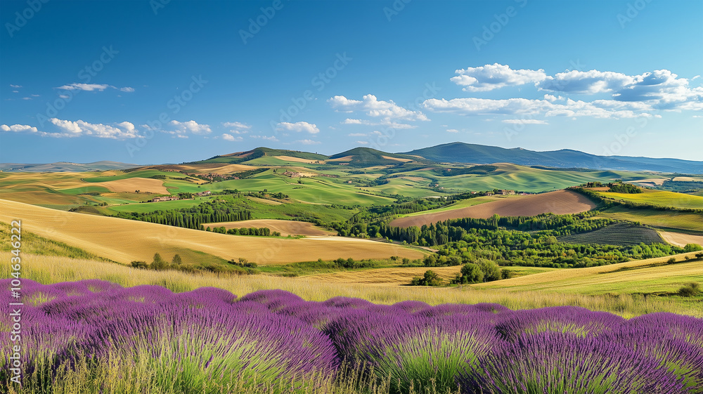 Fototapeta premium 青空と豊かなラベンダー畑