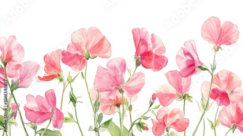 Wallpaper Mural Watercolor Sweet Pea in White Background, Floral Still Life for Spring Decor and Design Generative AI Torontodigital.ca