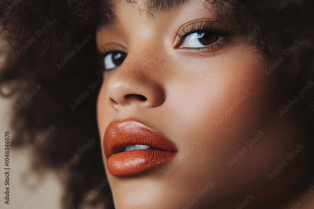 Close-up of a Woman's Face with Full Lips and Deep Brown Eyes Close-up of a Woman's Face with Full Lips and Deep Brown Eyes