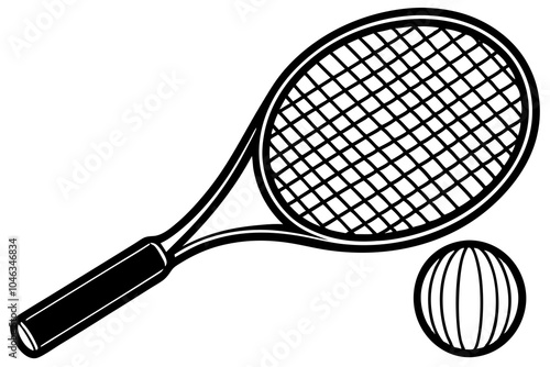  Tennis racket and ball isolated on white background