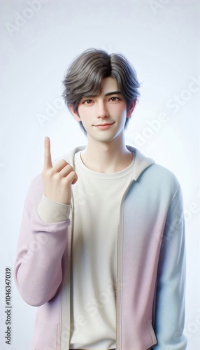 Wallpaper Mural 3D Character render handsome Asian man pointing finger up and little smile. Torontodigital.ca