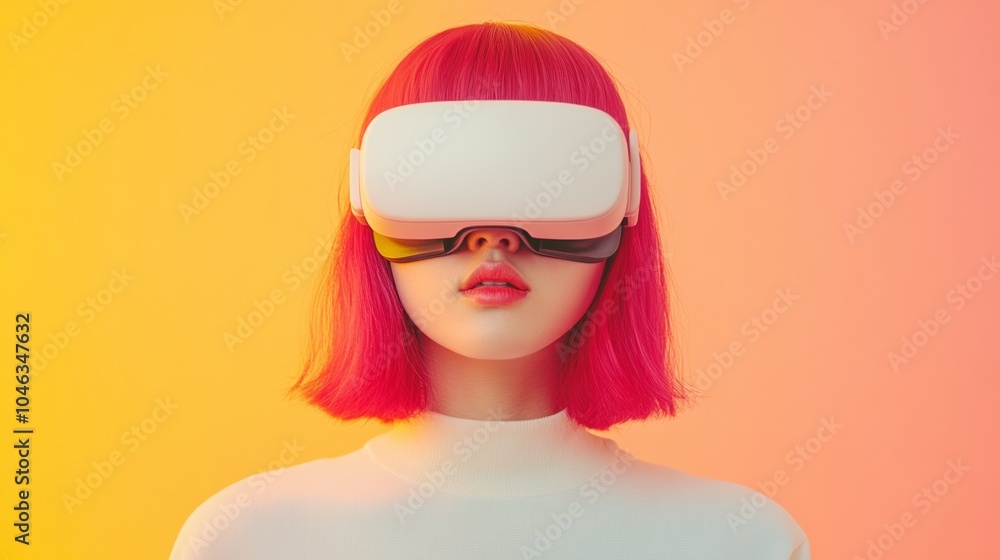 Immersive VR Experience with Cherry Red Hair in Modern Living Room Immersive VR Experience with Cherry Red Hair in Modern Living Room