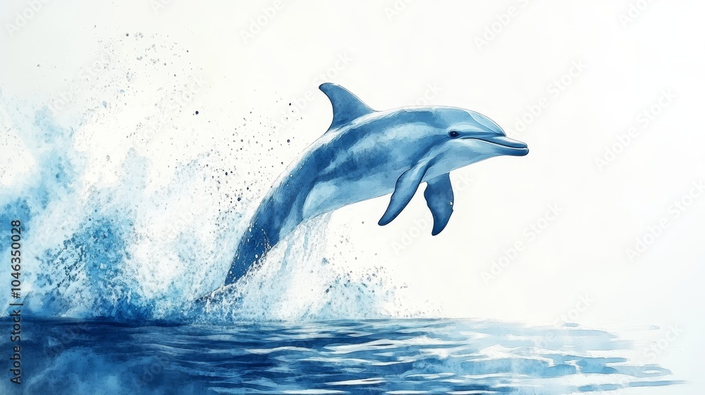 Fototapeta premium Dolphin Jumping into the Water, Underwater Scene Generative AI