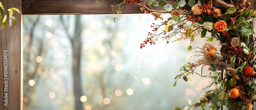 Autumnal Wreath with Bokeh Background.