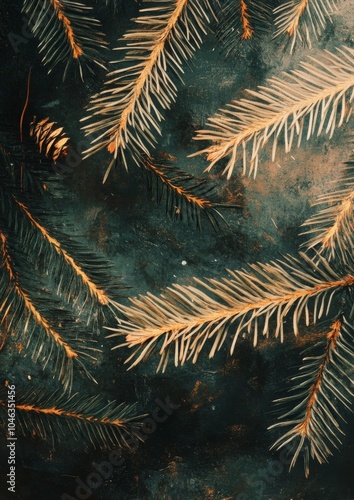 Vintage Christmas Painting with Spruce Branches, Moody Romantic Winter Scene Generative AI