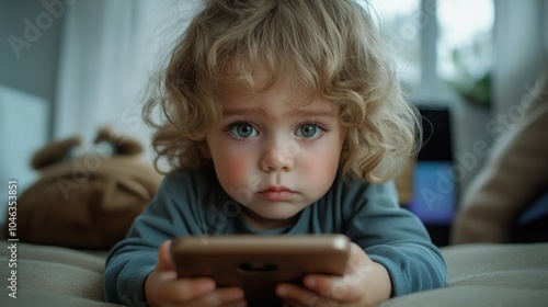 A child buzzed by the cell phone, sad face