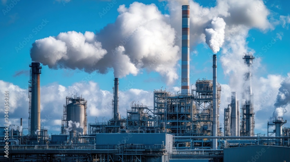 A large industrial plant with smoke billowing out of it. The smoke is coming from the top of the plant, and it is a very large and imposing structure. The plant is surrounded by trees and hills A large industrial plant with smoke billowing out of it. The smoke is coming from the top of the plant, and it is a very large and imposing structure. The plant is surrounded by trees and hills