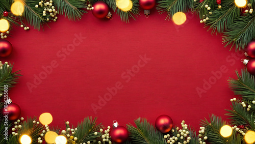 Red Christmas Background with Red Ornaments and Copy Space, celebration background, Christmas greeting background.