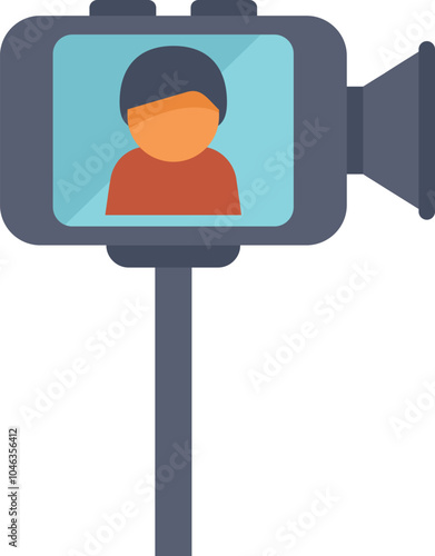 Cartoon vector illustration of a man taking a selfie using a mobile phone on a selfie stick