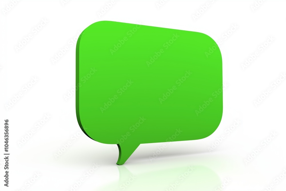 A glossy green 3D chat bubble icon with smooth edges, floating and casting a subtle shadow on white A glossy green 3D chat bubble icon with smooth edges, floating and casting a subtle shadow on white