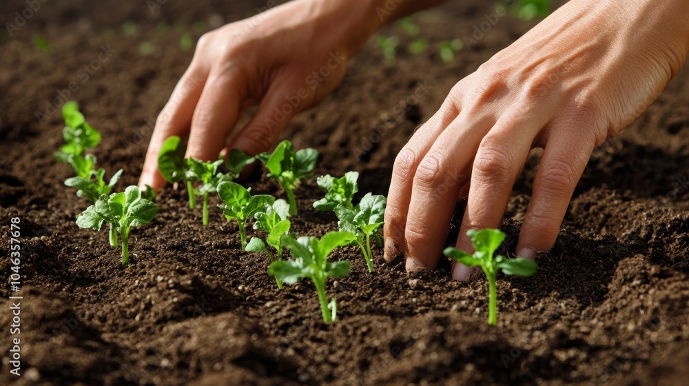 Close-up of Hands Planting Seedlings in Nutrient-rich Soil for Sustainable Agriculture Generative AI Close-up of Hands Planting Seedlings in Nutrient-rich Soil for Sustainable Agriculture Generative AI