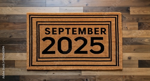 september 2025 text on mat rug in wooden floor background