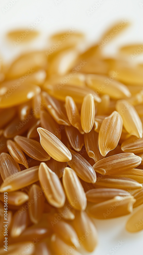 Close-up of raw brown rice grains with detailed texture Close-up of raw brown rice grains with detailed texture