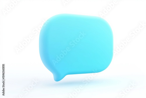 A minimalistic light blue 3D chat icon with rounded edges, floating against a clean white backdrop photo