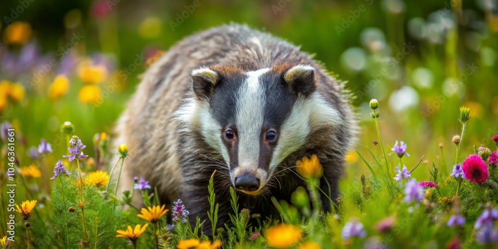 Fototapeta premium Aerial Photography of a Hungry Badger in Its Natural Habitat, Capturing the Wild Essence of Nature, Wildlife Behavior, and the Beauty of Overhead Perspectives