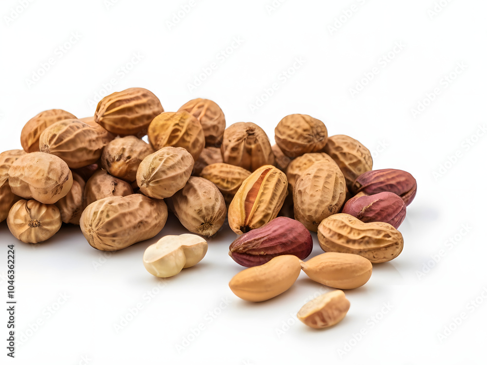 Peanuts on white background,nuts and dried fruits Peanuts on white background,nuts and dried fruits