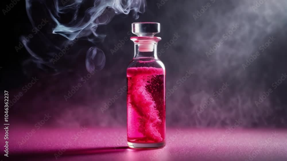 Bubbling Pink Potion with Smoke in a Slender Bottle: Magic or Science? Bubbling Pink Potion with Smoke in a Slender Bottle: Magic or Science?