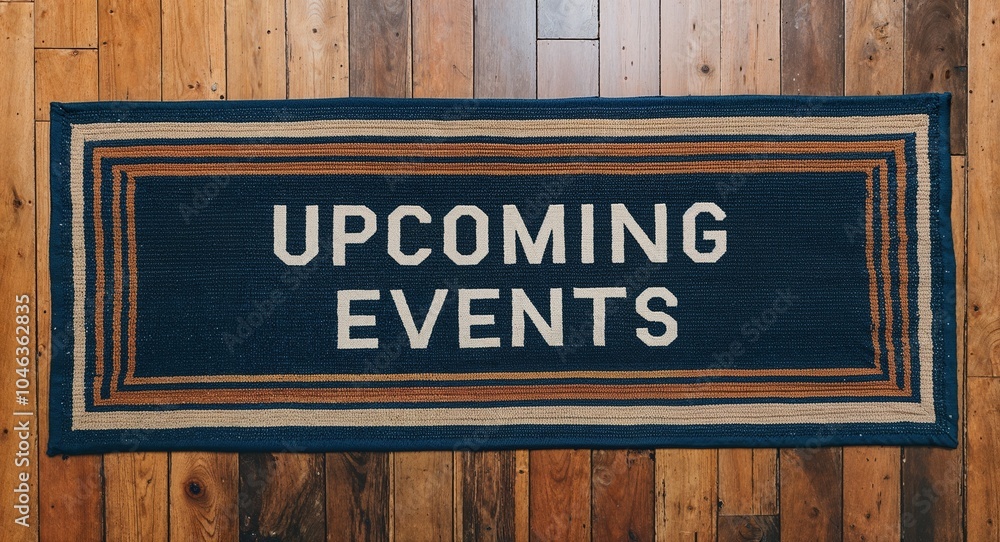 Obraz premium upcoming events text on mat rug in wooden floor background