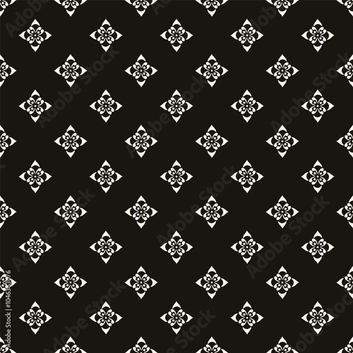 Abstract simple floral gothic style seamless pattern. Elegant minimal monochrome stylish background. Perfect for textile, wallpaper and fabrics.