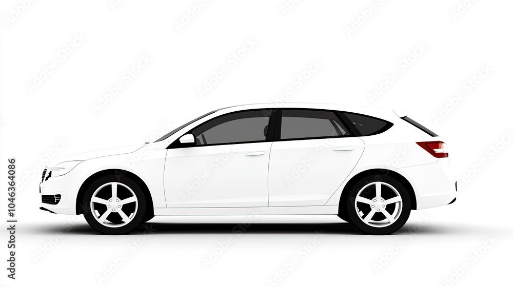 Fototapeta premium Modern White Hatchback Car on White Background