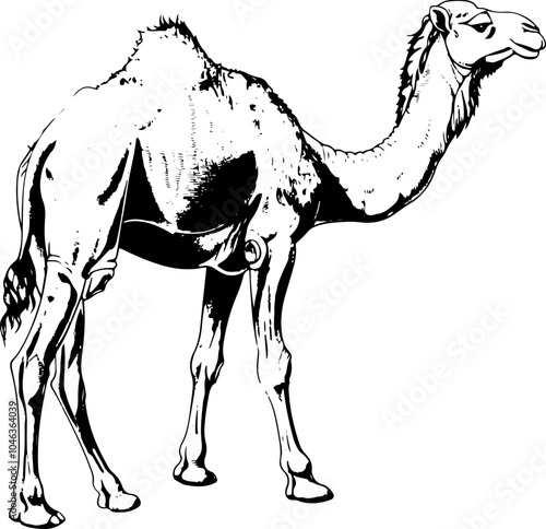 Black and white illustration of a camel. (1)