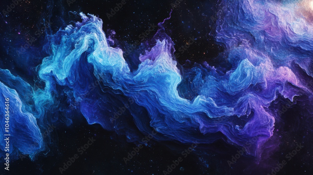 An abstract cosmic energy cloud dances in vibrant blues and purples, creating intricate patterns that glow like a nebula, seamlessly blending against the deep black of space. An abstract cosmic energy cloud dances in vibrant blues and purples, creating intricate patterns that glow like a nebula, seamlessly blending against the deep black of space.