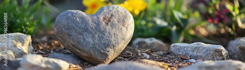 A heartshaped stone lying in a peaceful garden, natural and serene romantic symbol photo