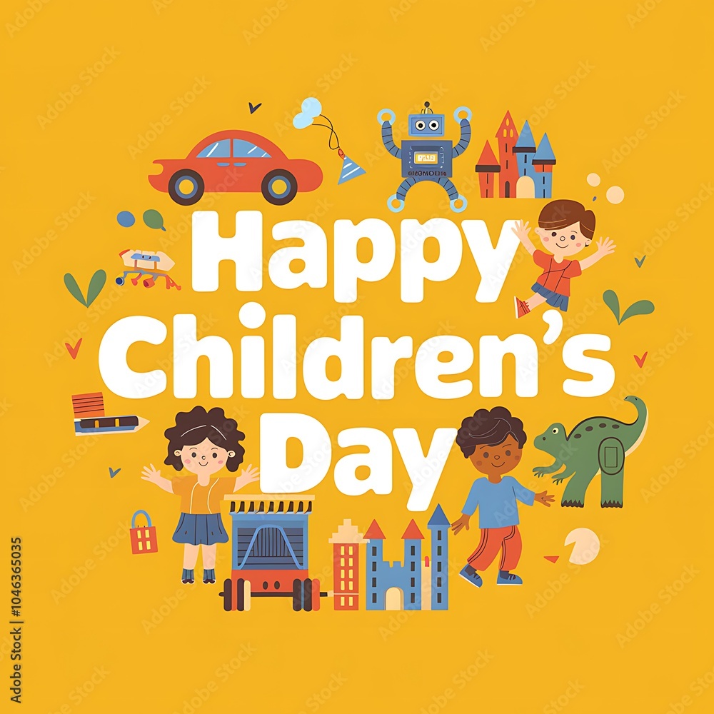 Fototapeta premium Happy Children's Day Greeting with Kids and Toys