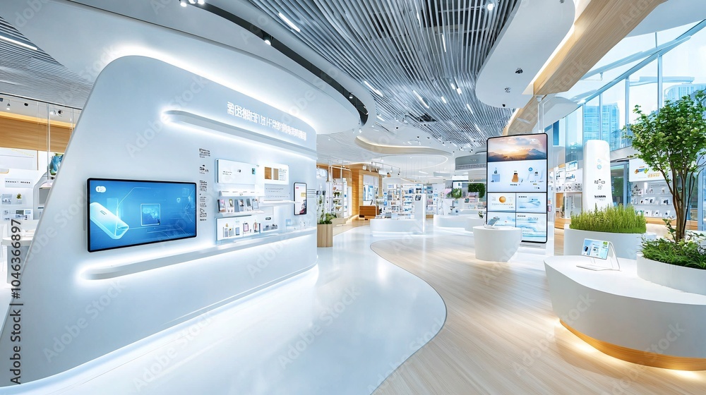 Obraz premium Modern Office Interior Design with Curved Walls and Floor