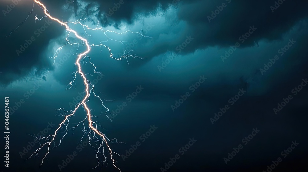 Dramatic lightning striking through dark storm clouds. Dramatic lightning striking through dark storm clouds.