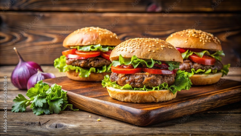 Delicious homemade burgers made with chopped beef on a wooden table , food, burgers, homemade, beef, delicious Delicious homemade burgers made with chopped beef on a wooden table , food, burgers, homemade, beef, delicious