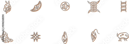 微生物のイラストアイコンセットカラーシャドウ