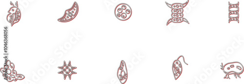 微生物のイラストアイコンセットカラーシャドウ