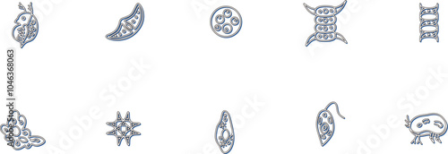 微生物のイラストアイコンセットカラーシャドウ