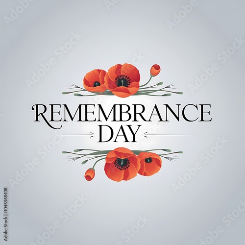 Remembrance Day Graphic with Red Poppies and Green Foliage photo