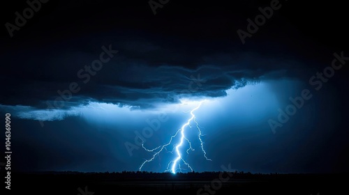 Dramatic lightning striking during a dark stormy night.