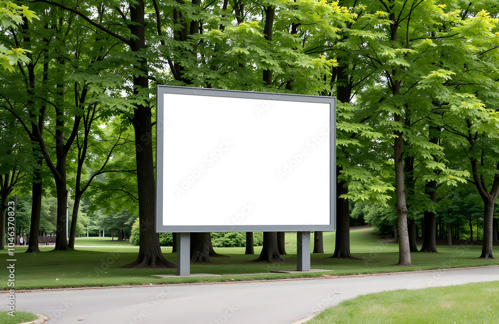 Fototapeta premium Park display mockup in green summer setting with copy space