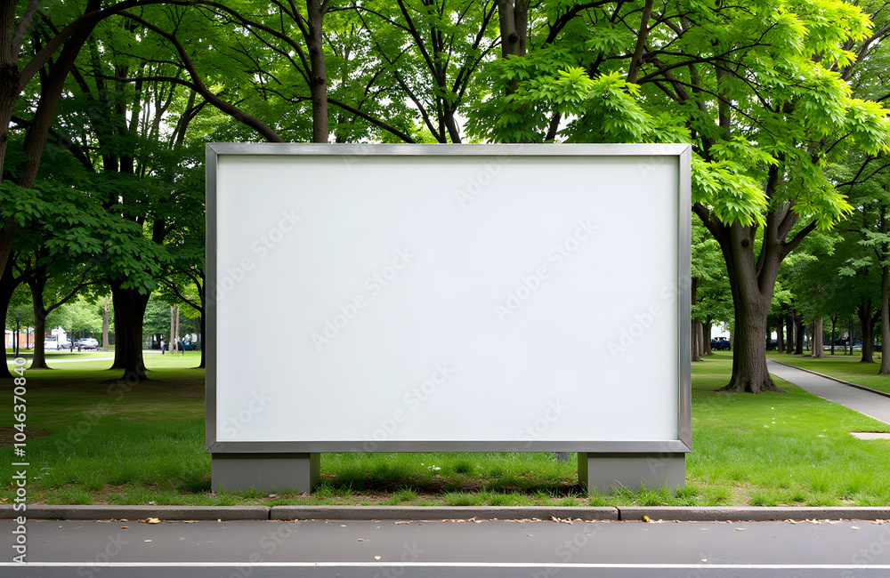 Blank mockup billboard in green park setting with copy space Blank mockup billboard in green park setting with copy space
