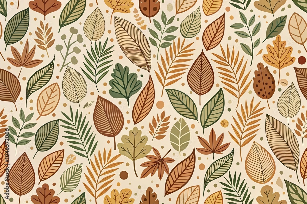 Stylized leaves and organic shapes seamless pattern in earthy tones Stylized leaves and organic shapes seamless pattern in earthy tones