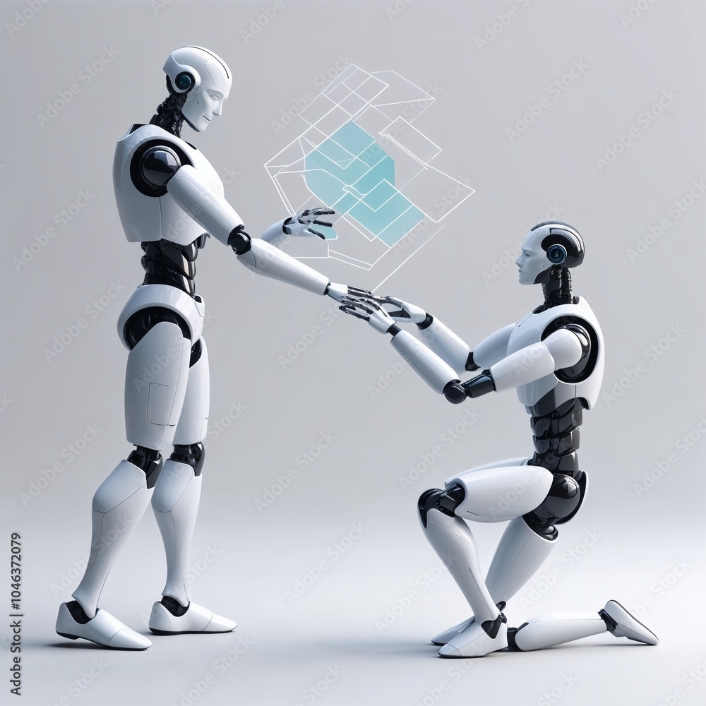 robot running In a team with another robot on creating a product model robot running In a team with another robot on creating a product model