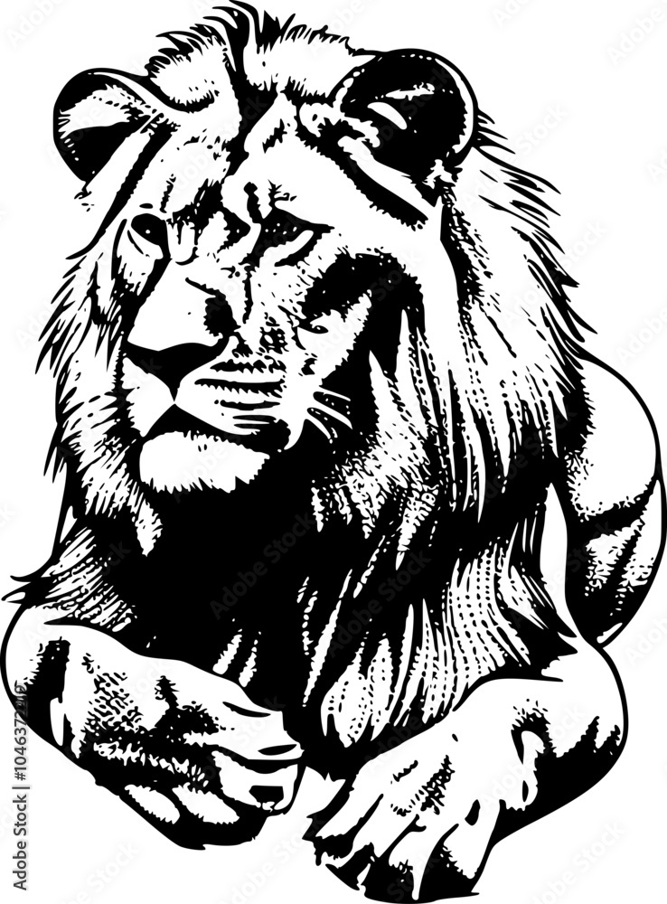Close-up of a lion's face in black and white. Close-up of a lion's face in black and white.
