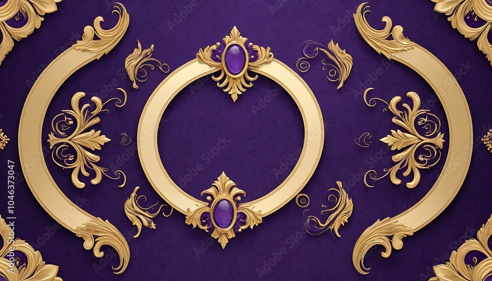 Ornate Gold Frame with Purple Gems Background Ornate Gold Frame with Purple Gems Background