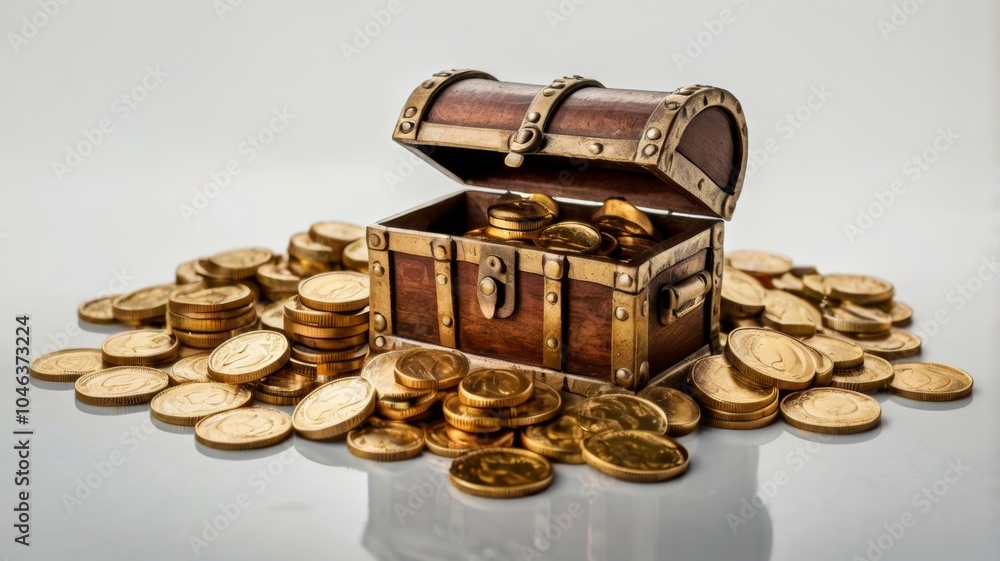 Small treasure chest overflowing with gold coins Small treasure chest overflowing with gold coins