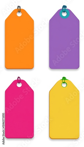  Blank banners in different colors design, each with rounded corners and a white background design. The banners should have thin borders at the top to make them look like tags or label design 