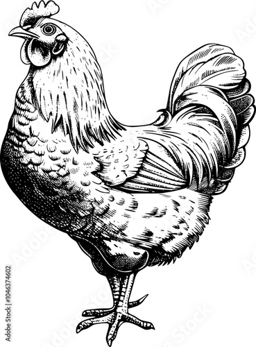 Detailed hand drawn sketch of a rooster.
