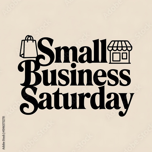 Small Business Saturday Text with Shopping Bag and Storefront Icons