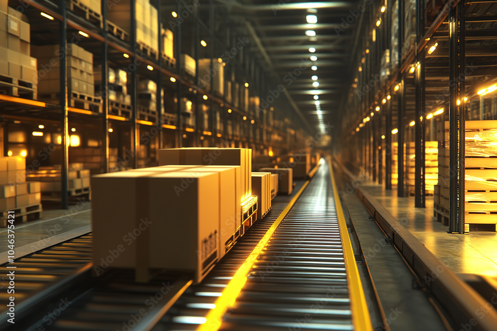 Express boxes on conveyor belts and warehousing logistics concepts Express boxes on conveyor belts and warehousing logistics concepts