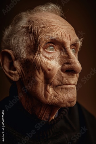 Thoughtful Elderly Man on Muted Brown Background for Reflective Design