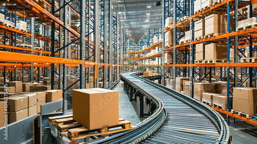 Express boxes on conveyor belts and warehousing logistics concepts