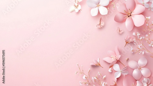 Photo of, Pink background with abstract floral pattern and glittering silver accents for design, banner template